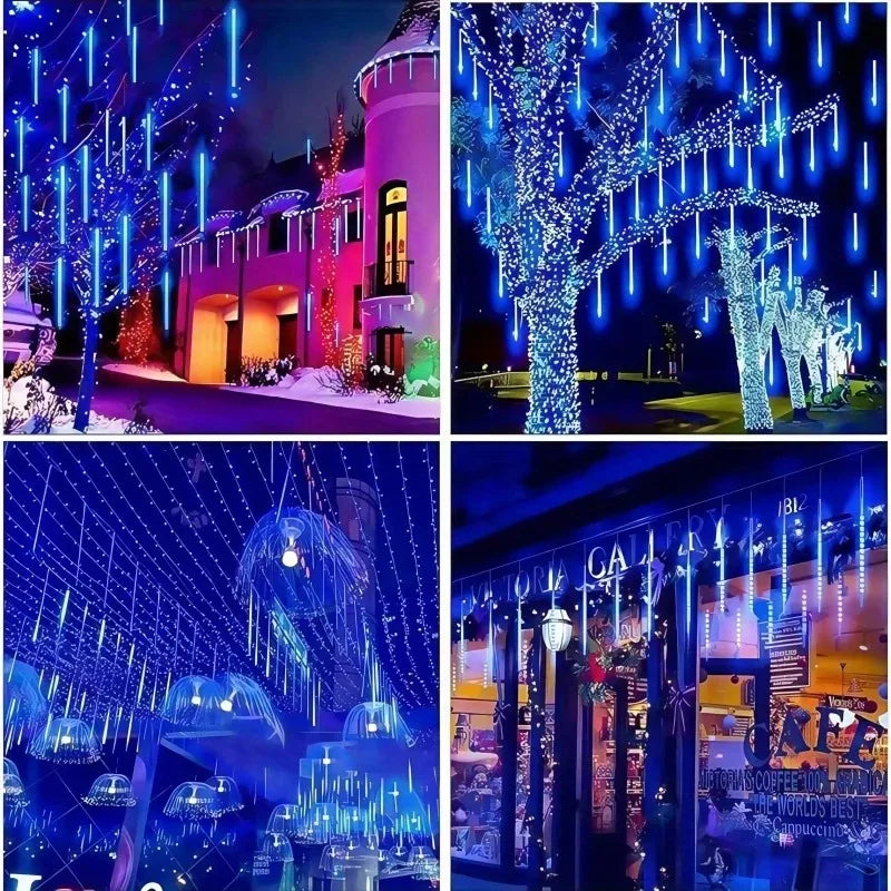 Solar Meteor Shower Lights Outdoor 8 Tube LED Falling Rain Icicle String Lights for Halloween Christmas Weddings Decorations