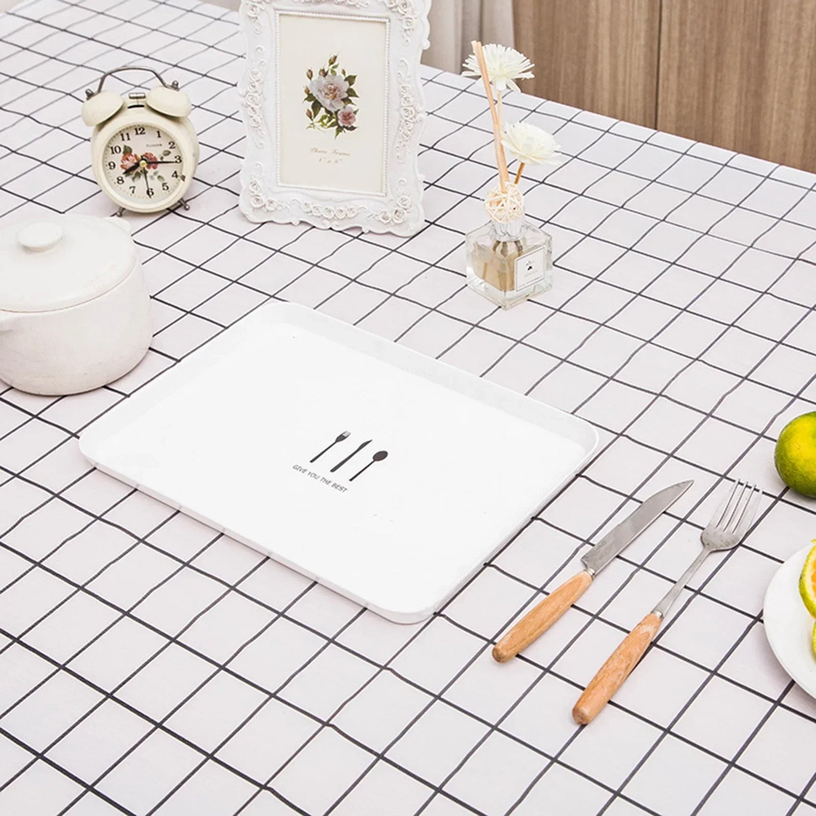 Plastic PVC Rectangula Grid Printed Tablecloth Waterproof Oilproof Kitchen Dining Table Colth Cover Mat Oilcloth Antifouling