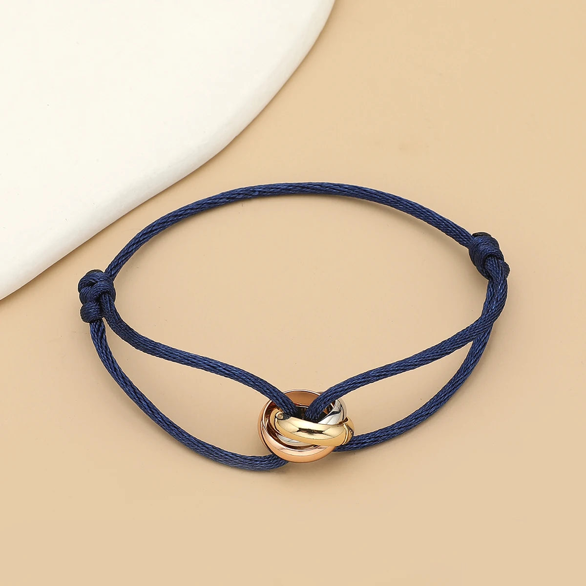 Simple Fashion Unisex Bracelet 3 Metal Round Circle Accessory Adjustable Men's Rope Bracelet for Women Jewelry Gifts