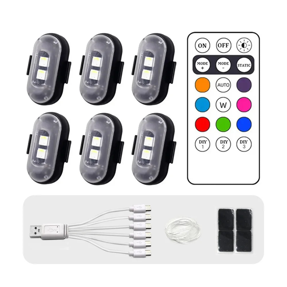Wireless Remote LED Strobe Light Car Motorcycle Bike Warning Decor Lamp USB Rechargeable Aircraft Indicator 8 Colors Car Lights