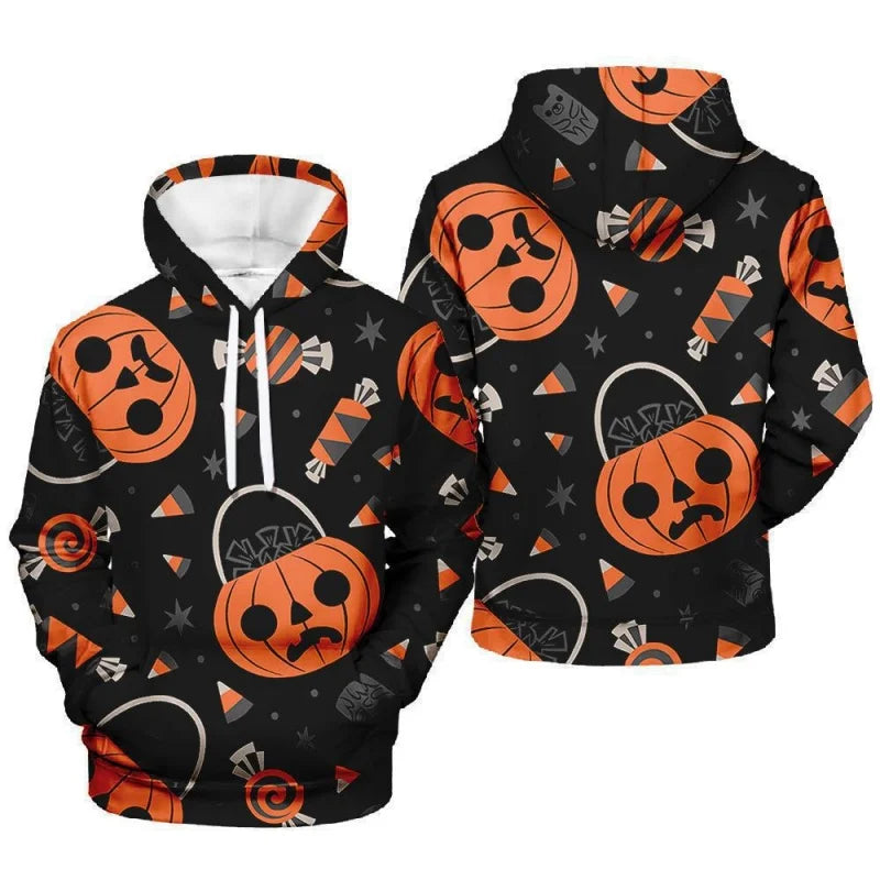 3D Print Halloween Pumpkin Hoodie For Men Spider Ghost Pattern Long Sleeve Top Casual Sweatshirt Harajuku Pullover Loose Hoodies