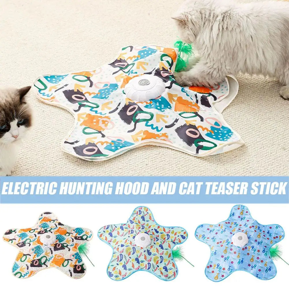 Interactive Cat Toys, Automatic Turntable Pet Game Cover With Moving Feather & Animal Chirps,Cat Enrichment Toy For Bored Cats