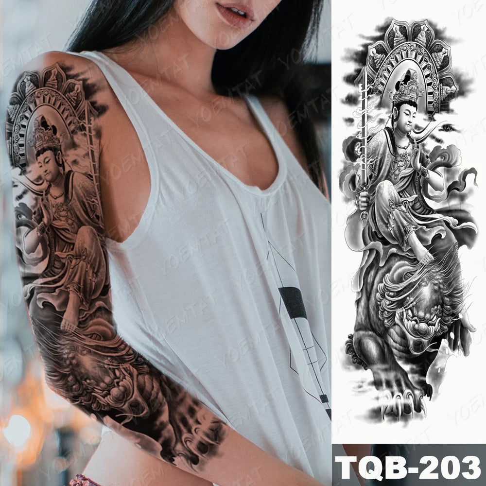 Large Arm Sleeve Tattoo Gun Rose Lion Waterproof Temporary Tattoo Sticker Clock Flower Waist Leg Body Art Full Fake Tatoo Women