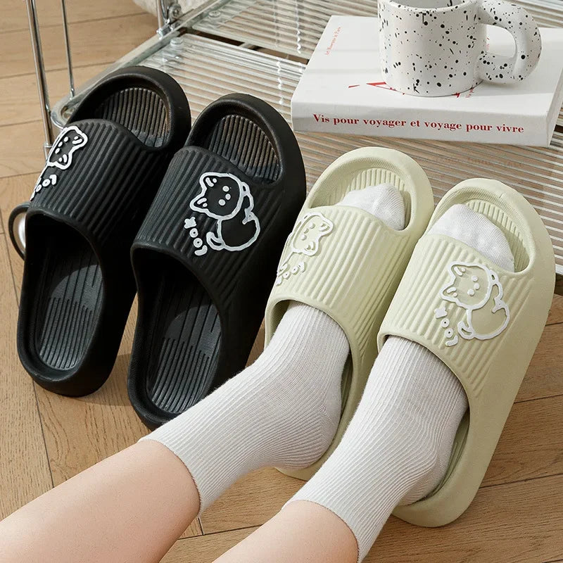 2023 Summer Women Slippers Bath Thick Platform Non-Slip Home Cat Cartoon Flip Flops Beach Sandals Ladies Slides Indoor Outdoor