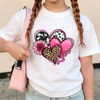 Love Heart Print T-shirts for Girls Summer Children Casual Fashion Funny Cute Colorful Comfortable Tops O-Neck Short Sleeve Tees