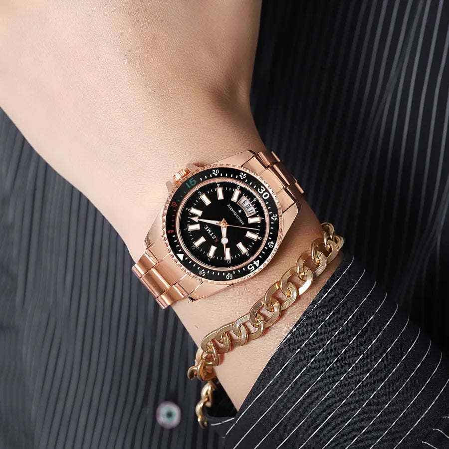 2024 New Men's and Women's Steel Strip Watch Trendy Leisure Calendar Scale Stainless Steel Strip Couple Quartz Watch Gift Watch