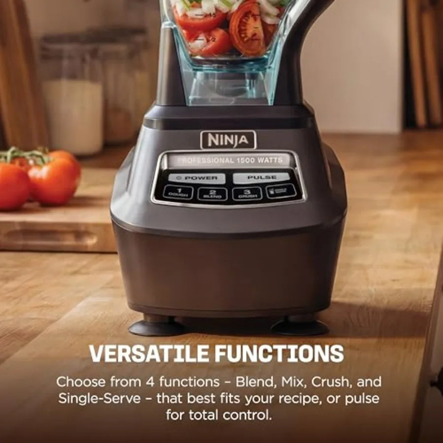 Multi-functional food processor/blender for making smoothies | Includes blending cup, two 16-ounce takeaway cups, and an 8-cup capacity mixing bowl | Makes salsa, dough, milkshakes, and cold drinks | 1500 watts