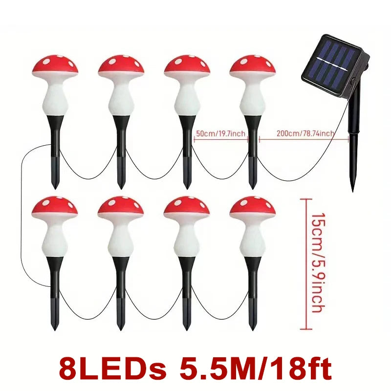 LED Fairy Mushroom Solar Lawn Lights Waterproof 8modes Garden Solar Ground Light String for Courtyard Street Patio Path Decor