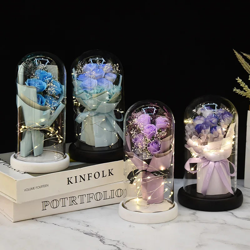 Valentine's Day Gift for Girlfriend Eternal Rose LED Light Flower Luminous Decoration Wedding Decor Creative Mother's Gifts