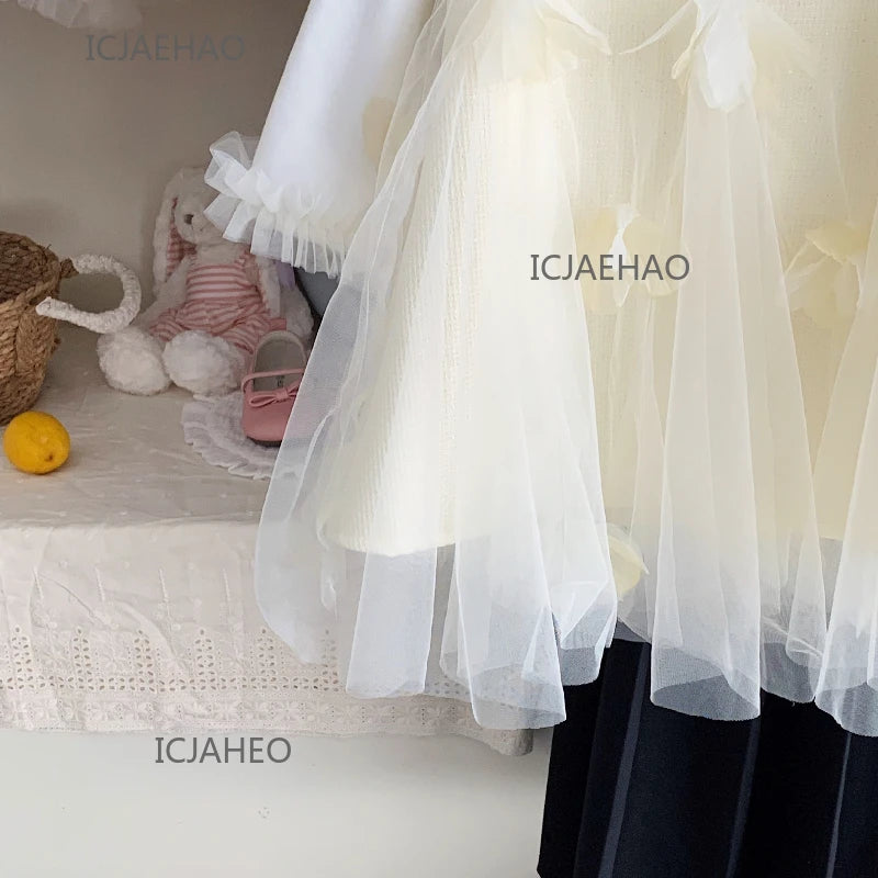 Teen Girl Clothes Children Spring Fall Girls DressGown Kids Outfit Apricot Two-piece Set Costume Baby First Birthday Princess