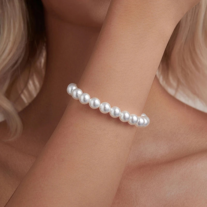 Fashion Elegant Elastic White Pearl Bracelet For Women Men Wedding Banquet Stretch Bracelets 6-12mm Beads Handmade Jewelry Gift