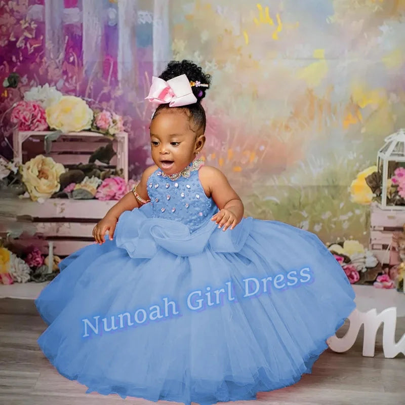 Pink Flower Girl Dresses for Wedding Crystal Sleeveless Sequins Girl Kids Birthday Party First Holy Communion Gowns Customized