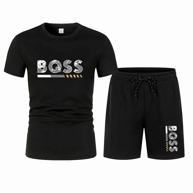 Men's summer sports short sleeve set, two-piece set, men's summer quick-dry sports set, breathable mesh short sleeve T-shirt and