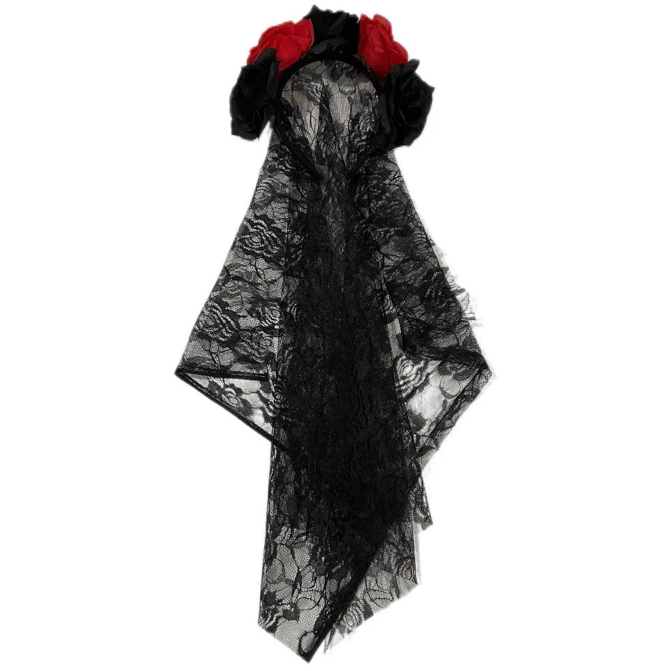 Halloween Costume Girl Fancy Skeleton Rose Print Dress Halloween Ghost Bride Vampire Cosplay Dress Kids Carnival Party Clothes