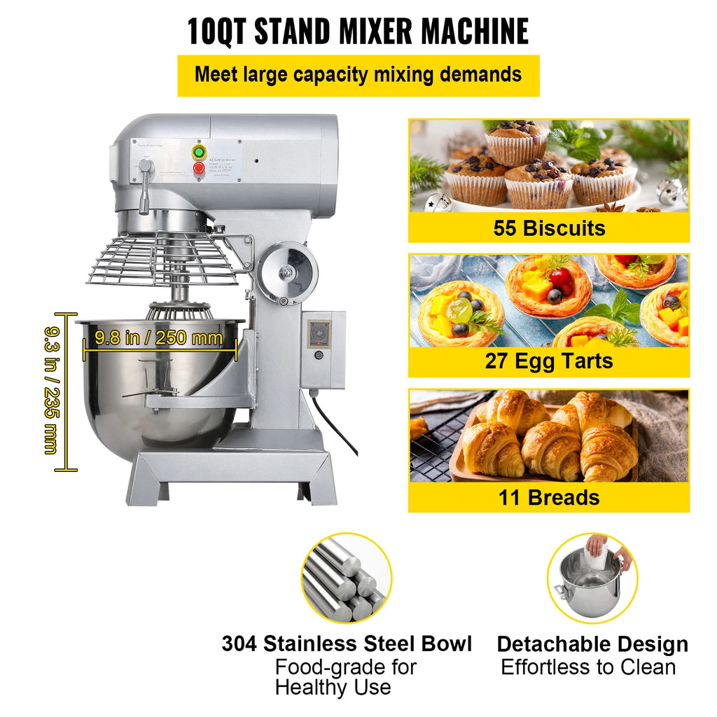 SucceBuy Electric Dough Machine 10/15/20/30L Stainless Steel Commercial Cream Egg Whisk Mixer Processor Food Stand Blender