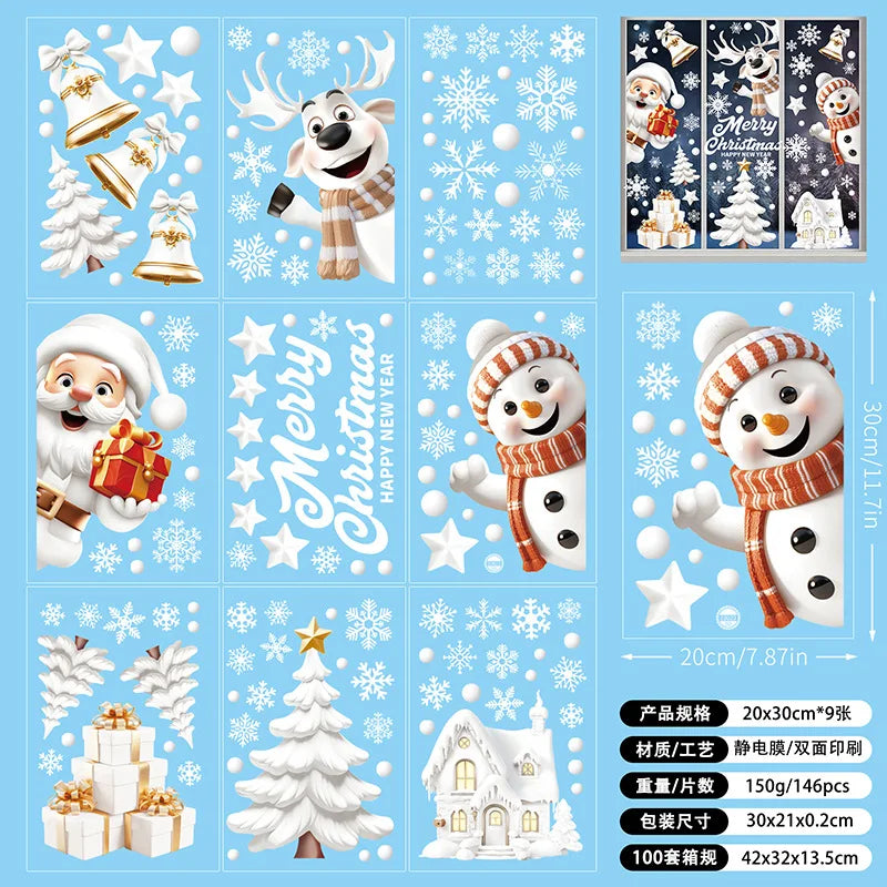 New White Christmas Sticker Santa Claus Christmas Static Sticker Shopping Mall Shop Window Background Decorative Window Sticker