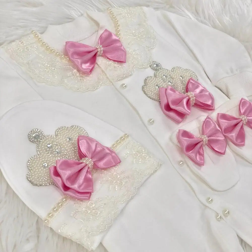 Baby Girl Coming Home Outfits Set Personalized Name Jewelry Crown Clothing Vintage Croche Infant Care Products Body Suit Pajamas