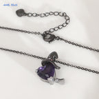 MHS.SUN Gothic Black Witch Hat Broom Pendant Necklace for Women Vintage Purple Zircon Heart Halloween Jewelry Festival Gifts