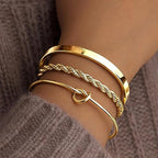 3Pcs Gold Stackable Bracelets Set for Women Dainty Knot Bangle Twisted Chain Bracelet Minimalist Steel Jewelry for Daily Wearing