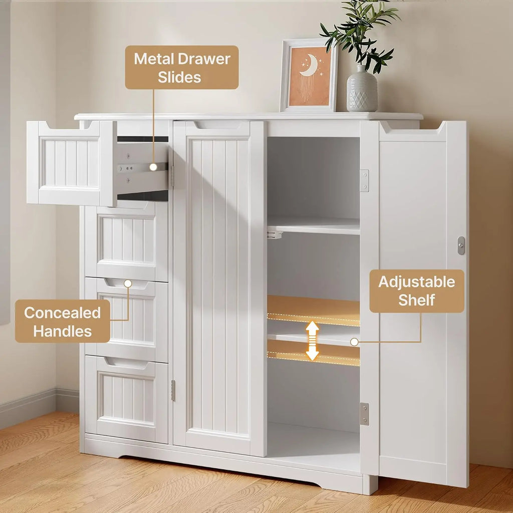 2 PCS Bathroom Storage Cabinet Sets, White Over The Toilet Storage Cabinet & Bathroom Floor Cabinet with Drawers & Doors, Wooden