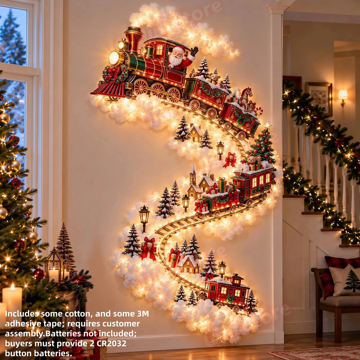 Christmas Magic Trail Wall Light, LED Cascading Holiday Decor,Warm White Glow, Space-Saving Wall Decor, Easy Wall Placement