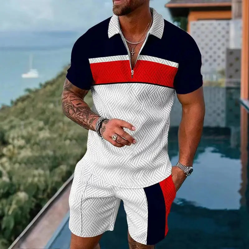 2026 Summer Men Matching Set Short Sleeve Polo Shirt Shorts Breathable Vacation Sports 2 Piece Outfits Men's Short Suit Set