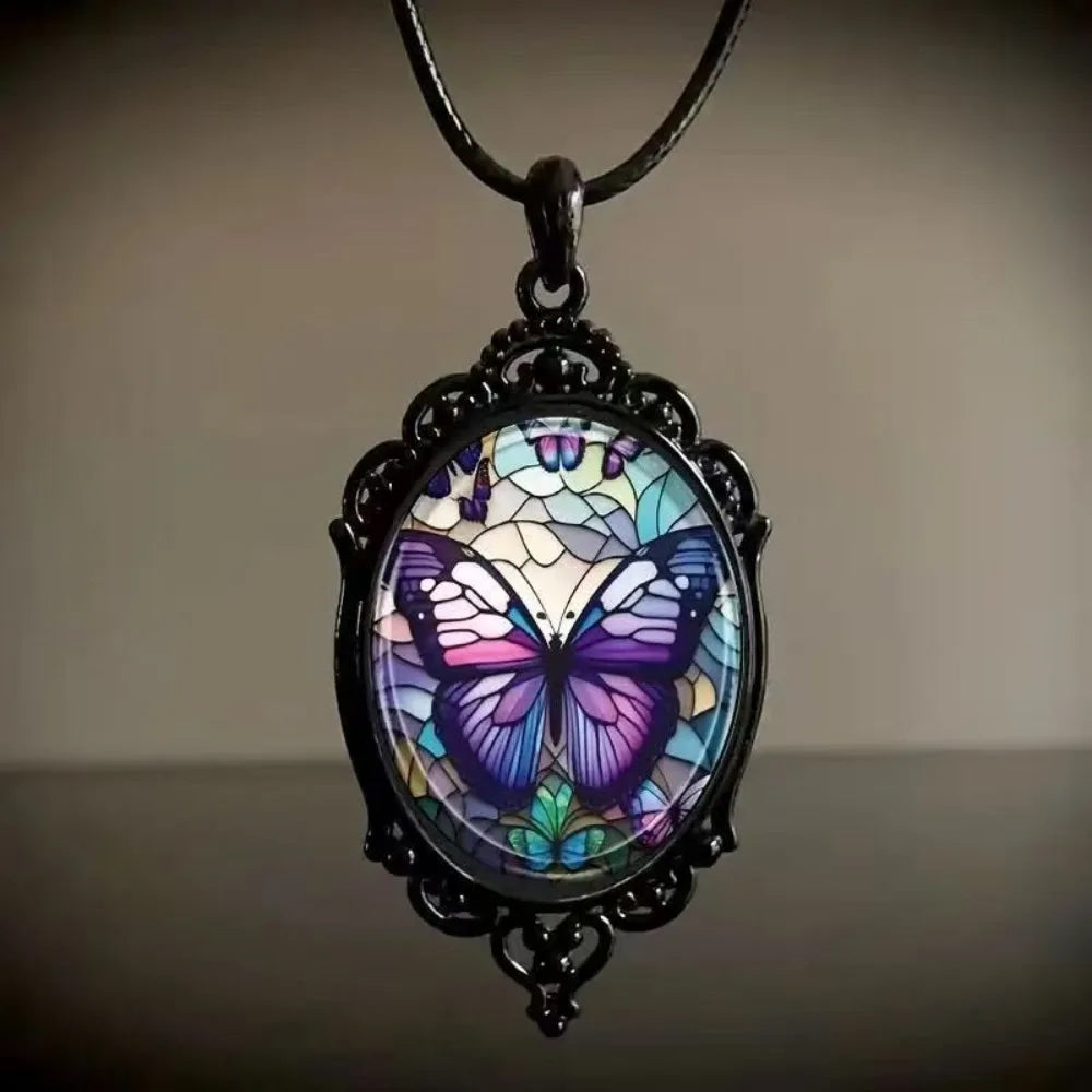 Gothic Glass Pendant Necklace for Women Sun Moon Punk Style Charm Necklace Vintage Cameo Rope Chain Witch Accessories