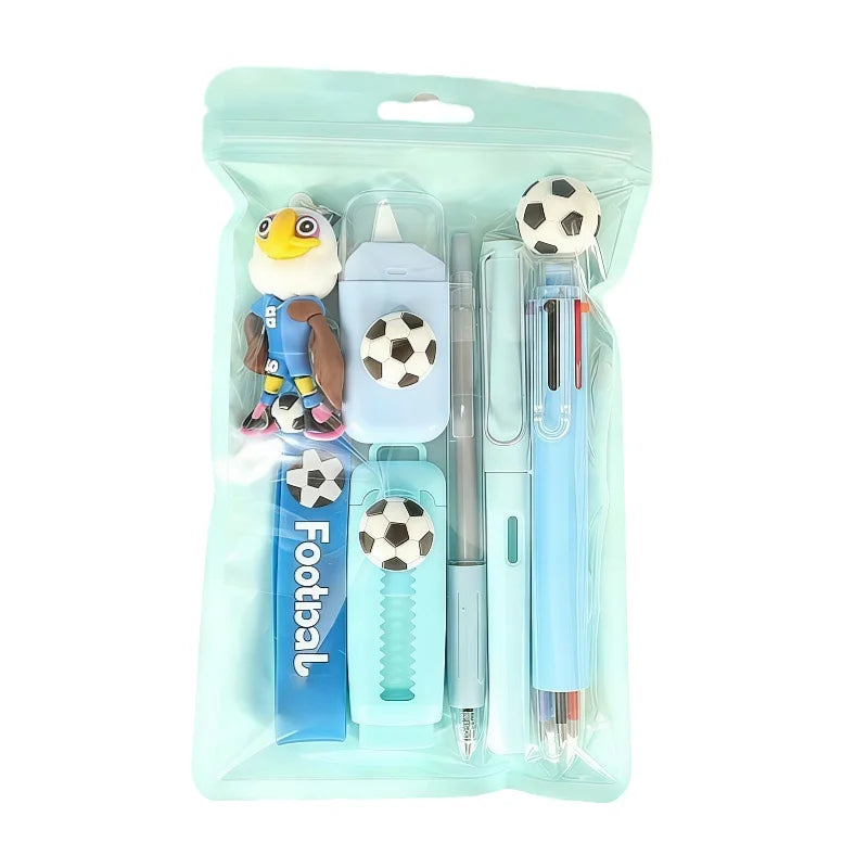 Soccer Sport Stationery Kit Cute Football Themed School Supplies Set With Pens Eraser Correction Tape Keychain Gift For Boys Tee