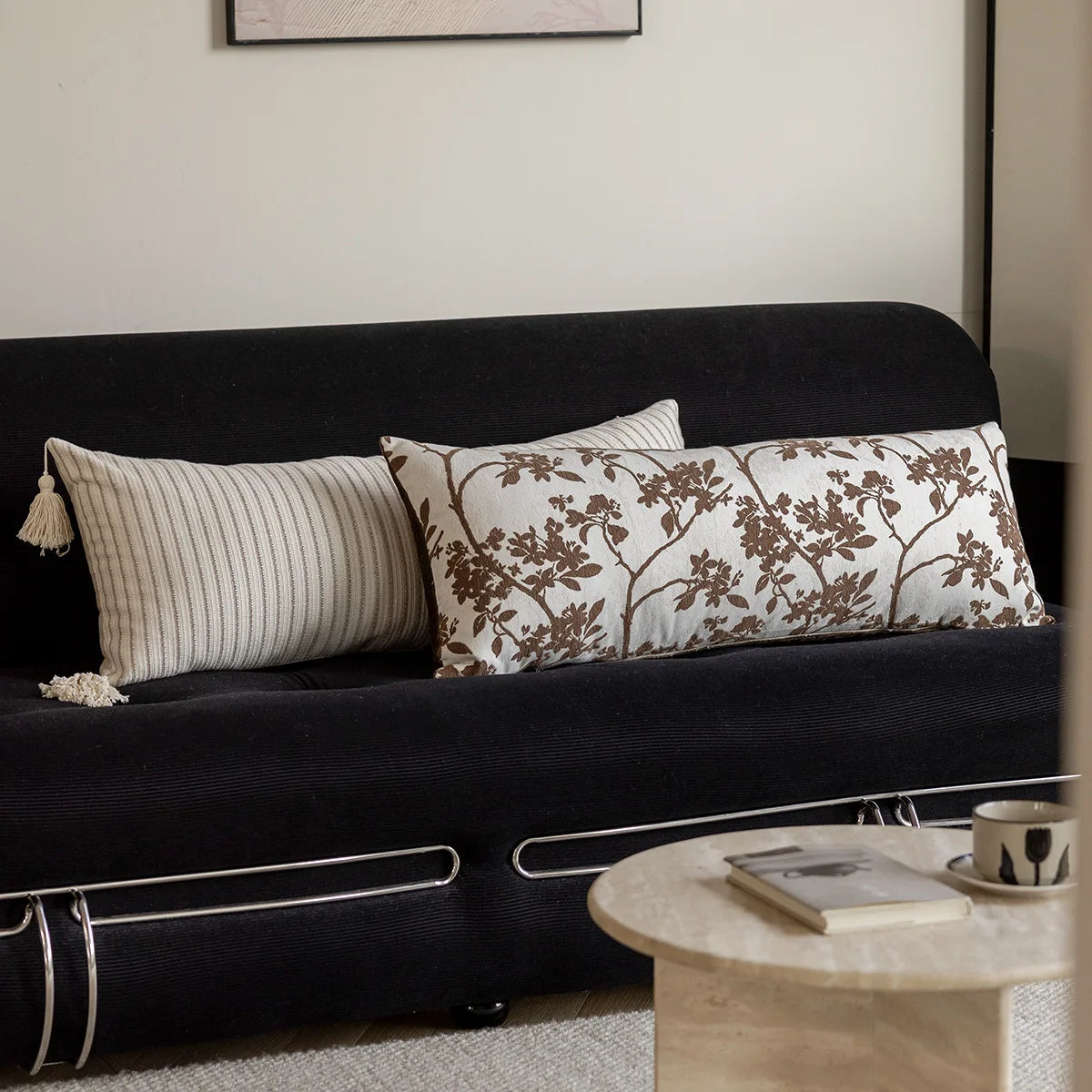 35x90cm Long Leg Clamp Pillow Cover Waist Pillowcase Black and White Luxurious Jacquard Cushion Cover for Headboard Bedroom