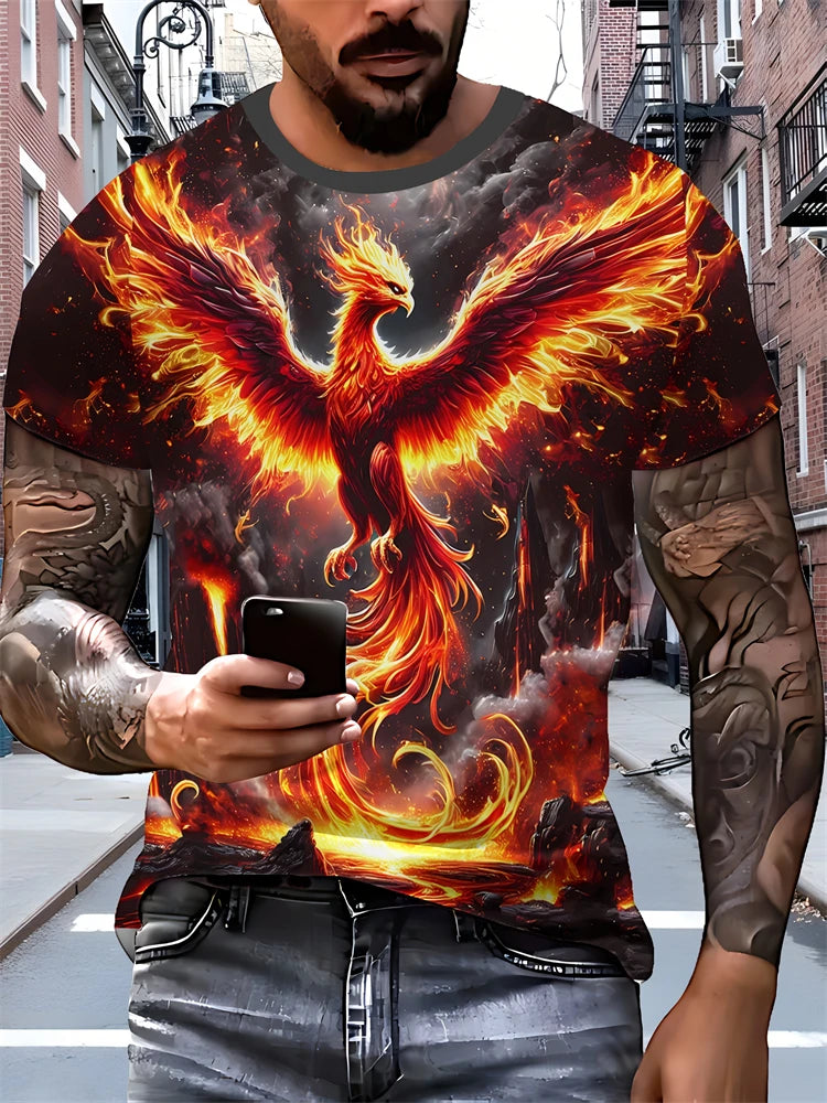 2025 New Men's 3D Dragon Print T-shirt Casual Short-sleeved Pullover Polyester Round-neck Summer Outdoor Clothing Adult Size