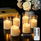 6Pcs Rechargeable Flameless LED Light Candles Crystal Clear Transparent Electronic Night Lamp Flickering Wedding Party Decor