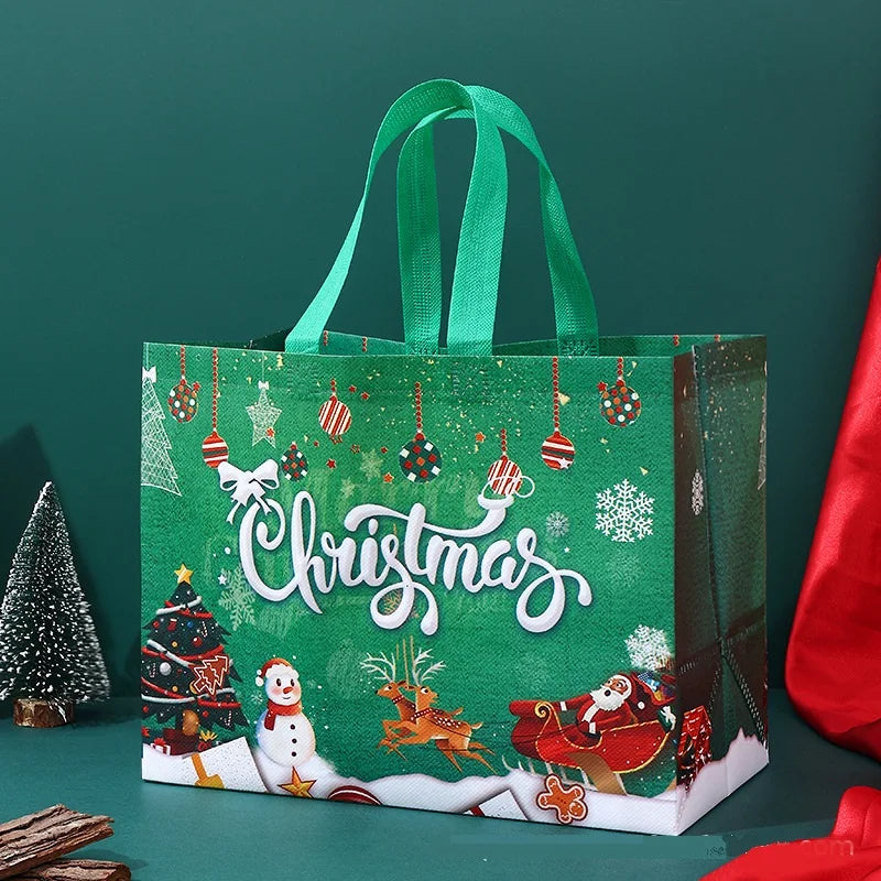 New Year Christmas Non-Woven Fabric Tote Bags Candy Gift Packaging Santa Claus Kid Holiday Happy Year Party Favors Gift Bag 2024