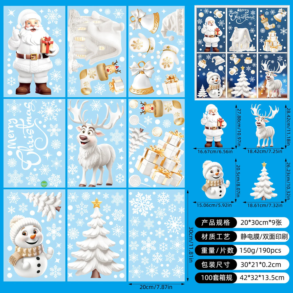 New White Christmas Sticker Santa Claus Christmas Static Sticker Shopping Mall Shop Window Background Decorative Window Sticker