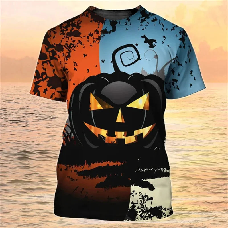 Happy Halloween Pumpkin T-shirt 3D Printed Colorful Round Neck T Shirts Men Kids Short Sleeve Tops Oversized Street Tee Shirt