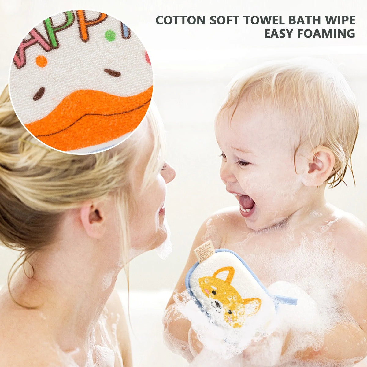 Cute Print Kids Baby Shower Bath Sponge Rub Cartoon Elephant Body Wash Towel Infant Toddle Newborn Bath Brushes Soft Rub