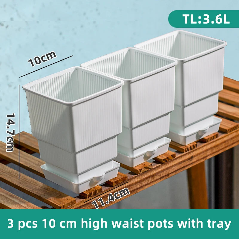 Meshpot Square Plastic Succulents Planter Pots With Tray Set,Nursery Pot Cactus Plant Pot Garden Pot