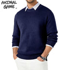 Animal Game Men's Woolen Knit Sweater Crew Neck Casual Pullover Knitwear Autumn Classic Soft Cold Blouse Winter Warm Streetwear