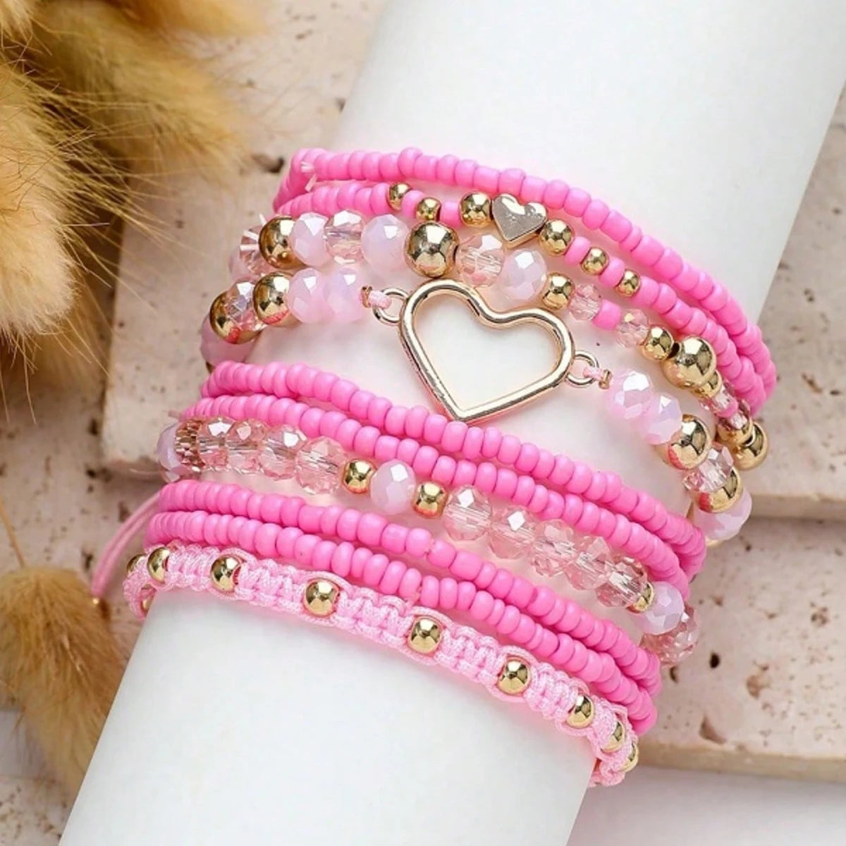 1 set of new Valentine's Day stacked rice bead love bracelet set suitable for gift giving