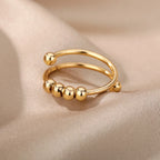 Anxiety Beads Rings for Women Gold Color Stainless Steel Open Spinner Adjustable Finger Ring Rotating Freely Anti Stress Jewelry