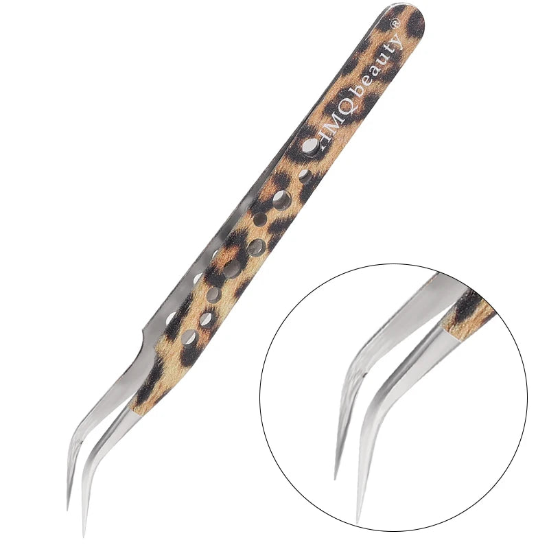 1Pcs Leopard Lash Tweezers Stainless Steel Superhard Tweezer 3D Volume Accurate Anti-Static Eyelash Extension Clip
