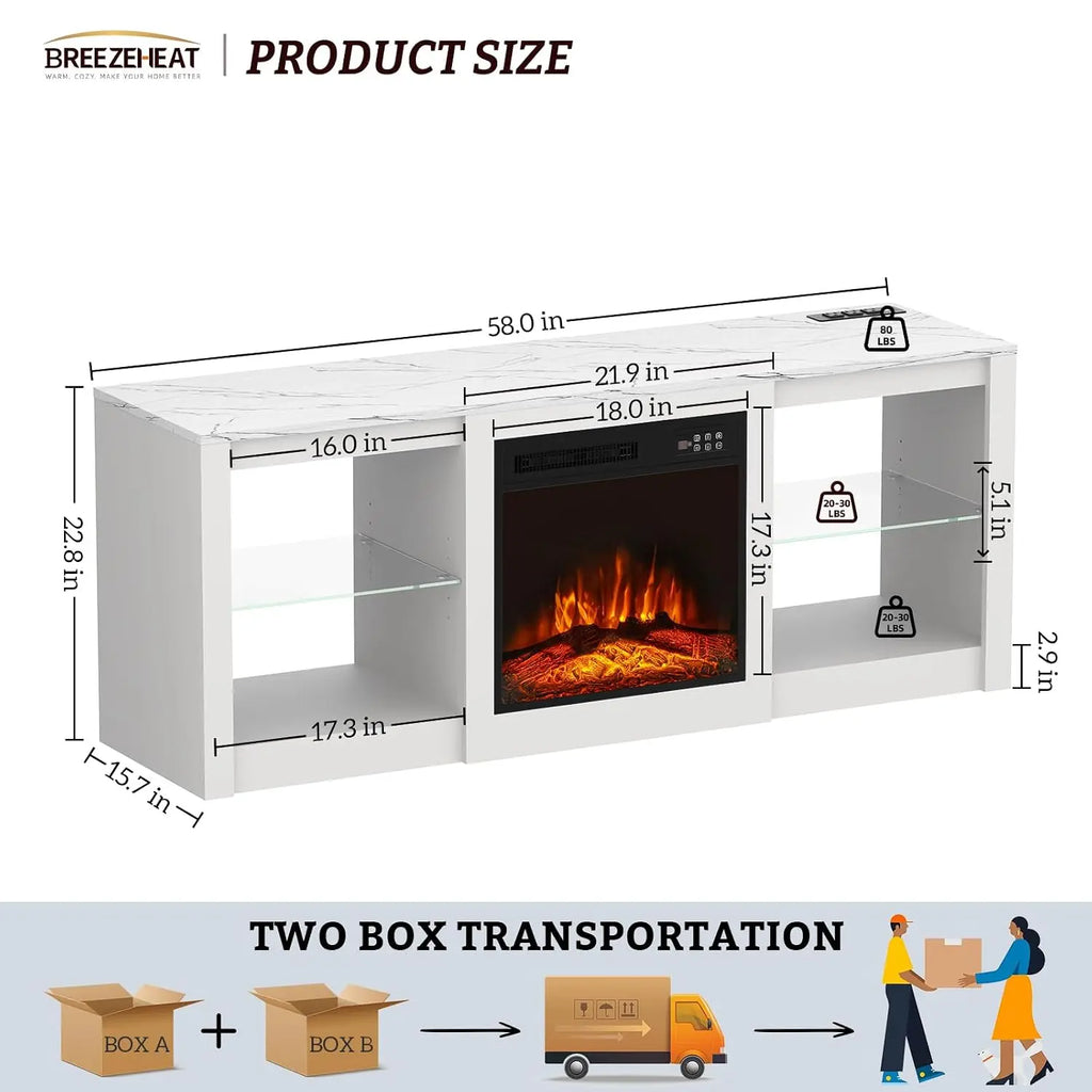 Electric Fireplace TV Stand with 18 inch Fireplace Up to 65" TVs-Led Entertainment Center-TV Console for Living Room, Custom