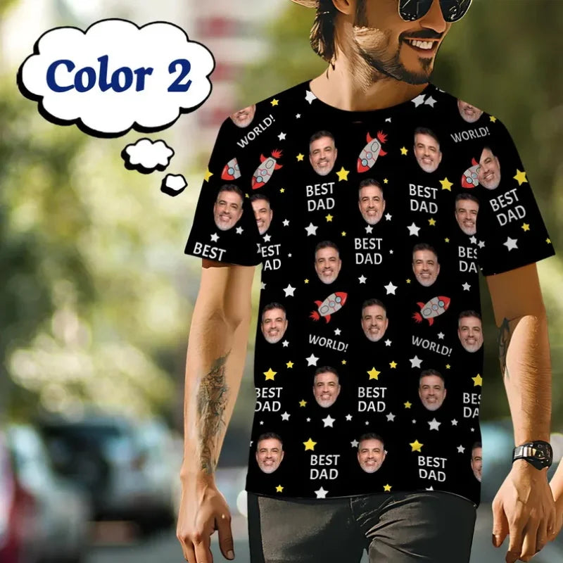 Custom Face T-shirts For Men Full Print Personalized Diy Face Photo Tshirt Custom Picture Short Sleeve Round Neck Tee Shirt