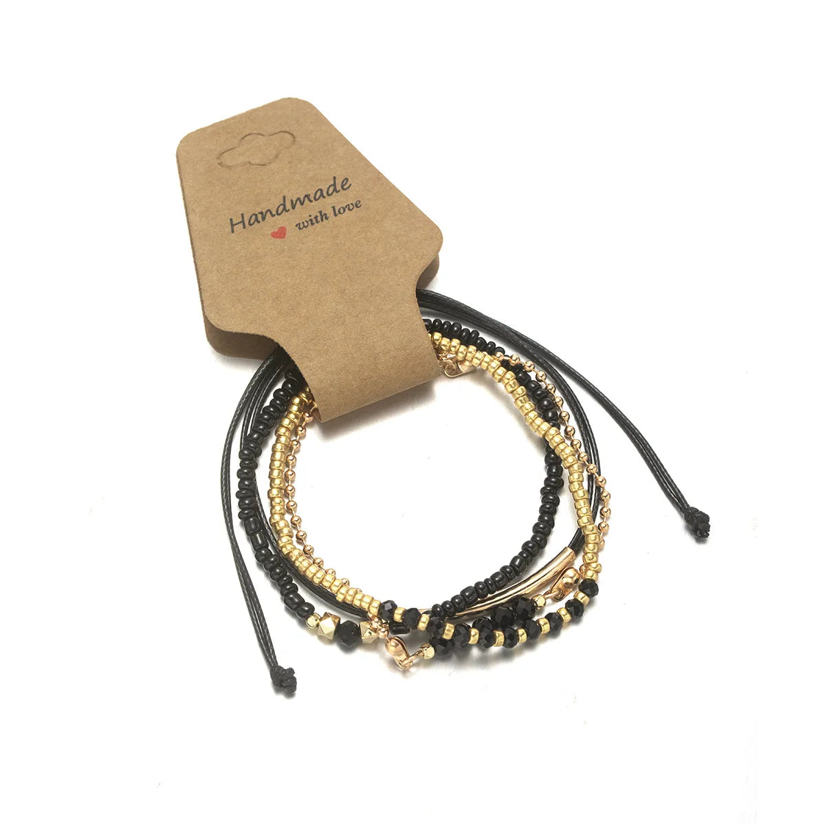 New Fashion 4Pcs/Set Vintage Black Hand Bracelet With Hand-Woven Beaded Simple Women Fine Popular Jewelry Accessories Wholesale