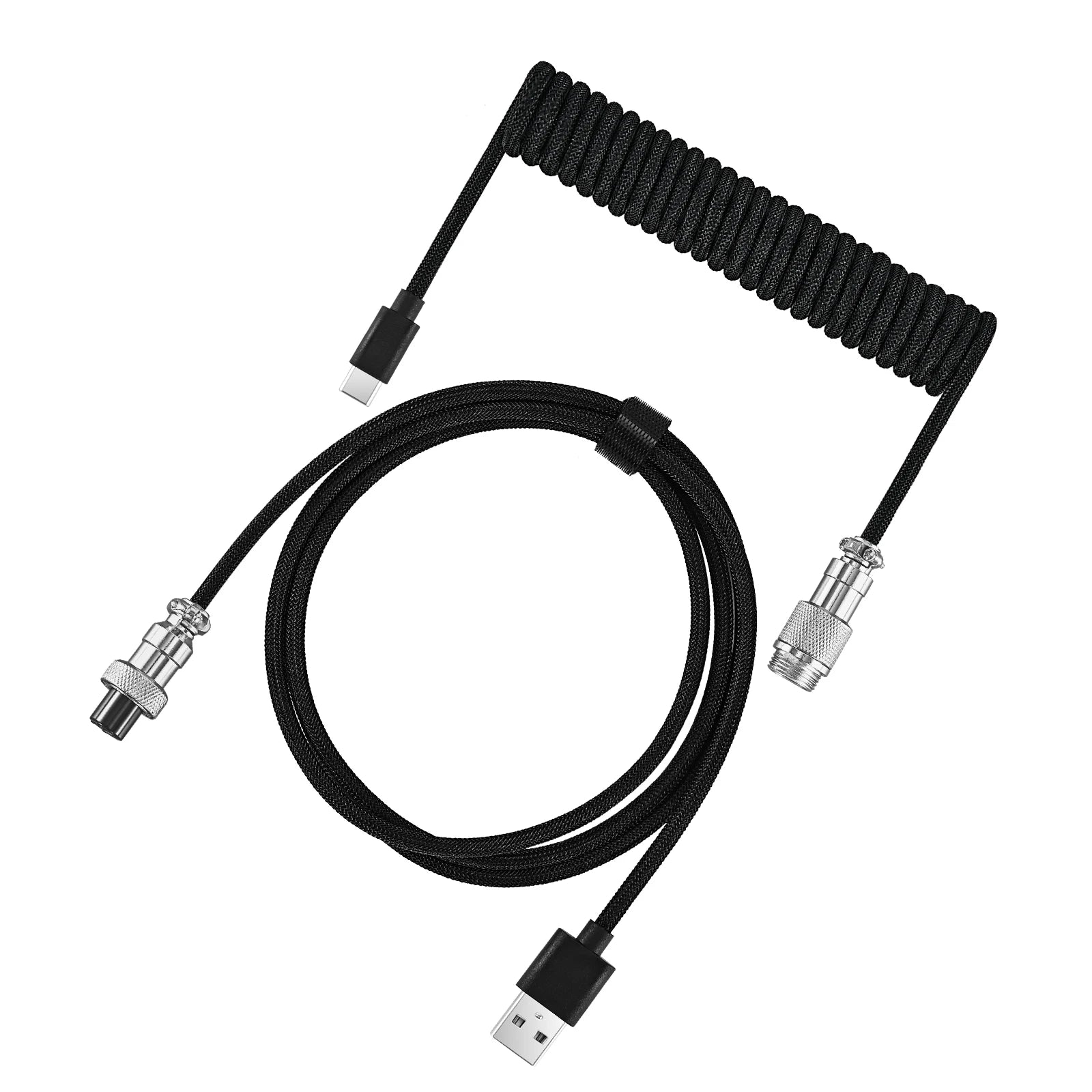Coiled Keyboard Cable Type C To USB-A Mechanical Keyboard Cable Detachable Metal Aviator Double Sleeved Wire For Gaming Keyboard