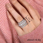 Huitan Luxury Two-Tone Wide Rings for Women Full Brilliant Cubic Zirconia Exquisite Superb Party Jewelry Trendy Chic Accessories