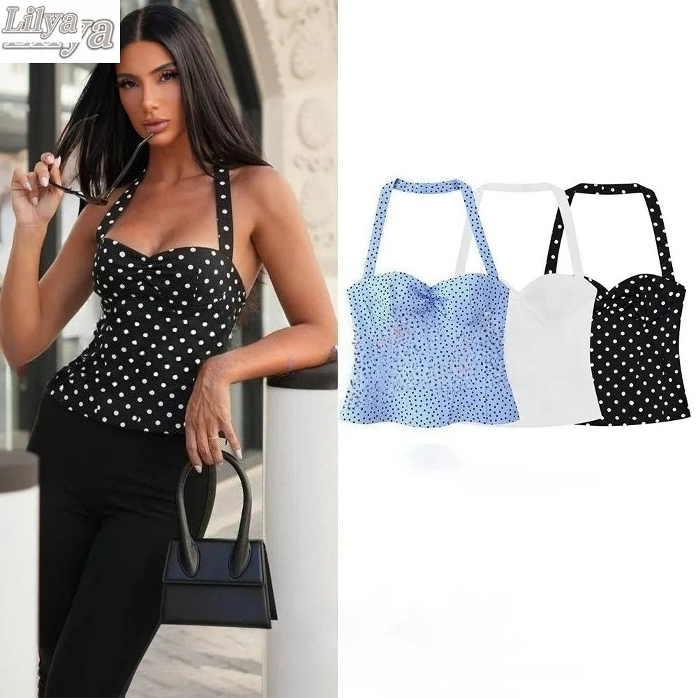 Sexy Y2K Girl Halter Tops Corset Slim Polka Dot Print Short Tops Camis Fashion 2026 Spring Summer Streetwear Holiday Beach Camis