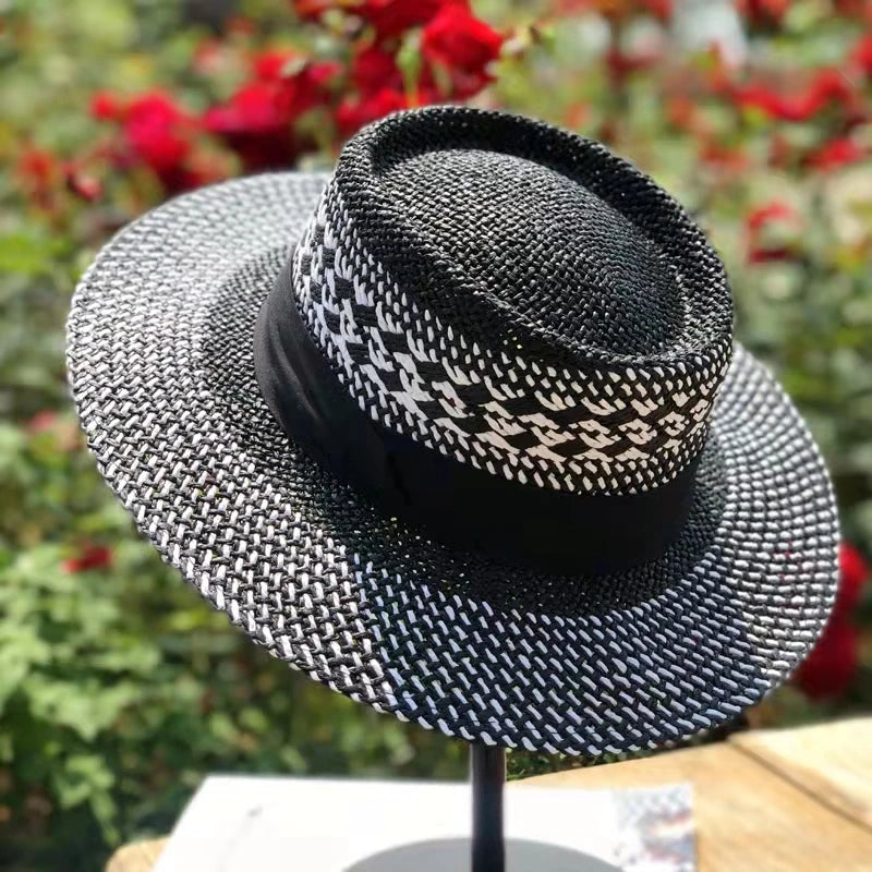 hats beach hat bohemian flat brim hat hand woven straw hat ladies summer vacation travel sun hat