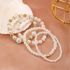 4Pcs Trendy Pearl Love Beaded Bracelet Set For Women Beads Adjustable Elastic Chain Bangle Female Luxury Party Jewelry Gift