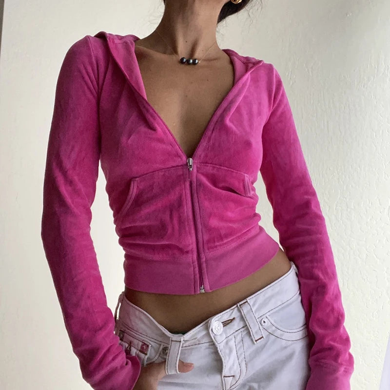 Women Velvet Zip Up Crop Hoodie Jacket + Long Pants Y2K Casual Hoodies Sweatshirt with Pocket Autumn Winter Loungewear Outfits