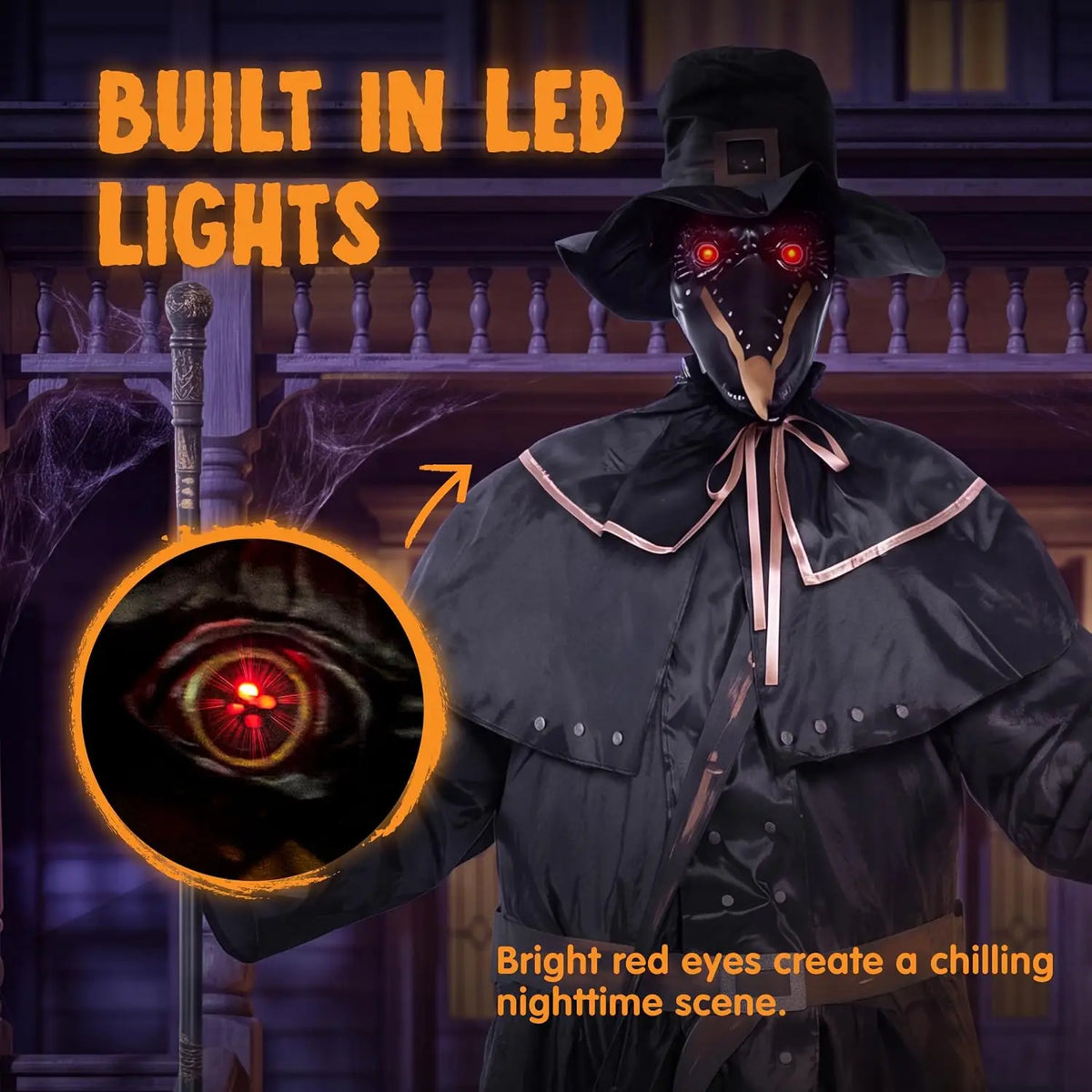 74.8" Halloween Decoration Outdoor Animatronic Ghost Doctor Sound Activated Life-Size Standing Ghost with Rotating Head, LED Eyes Lantern, Scary Haunted House Props for Garden Yard Lawn